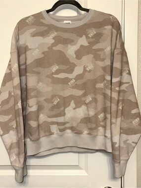 PINK Victoria's Secret Oversized Taupe Camo Crewneck Sweater